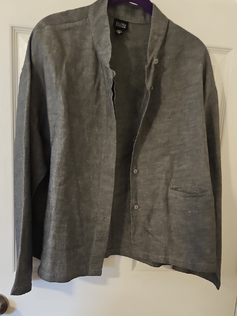 Eileen Fisher Gray Lightweight Linen-Blend Shirt Jacket
